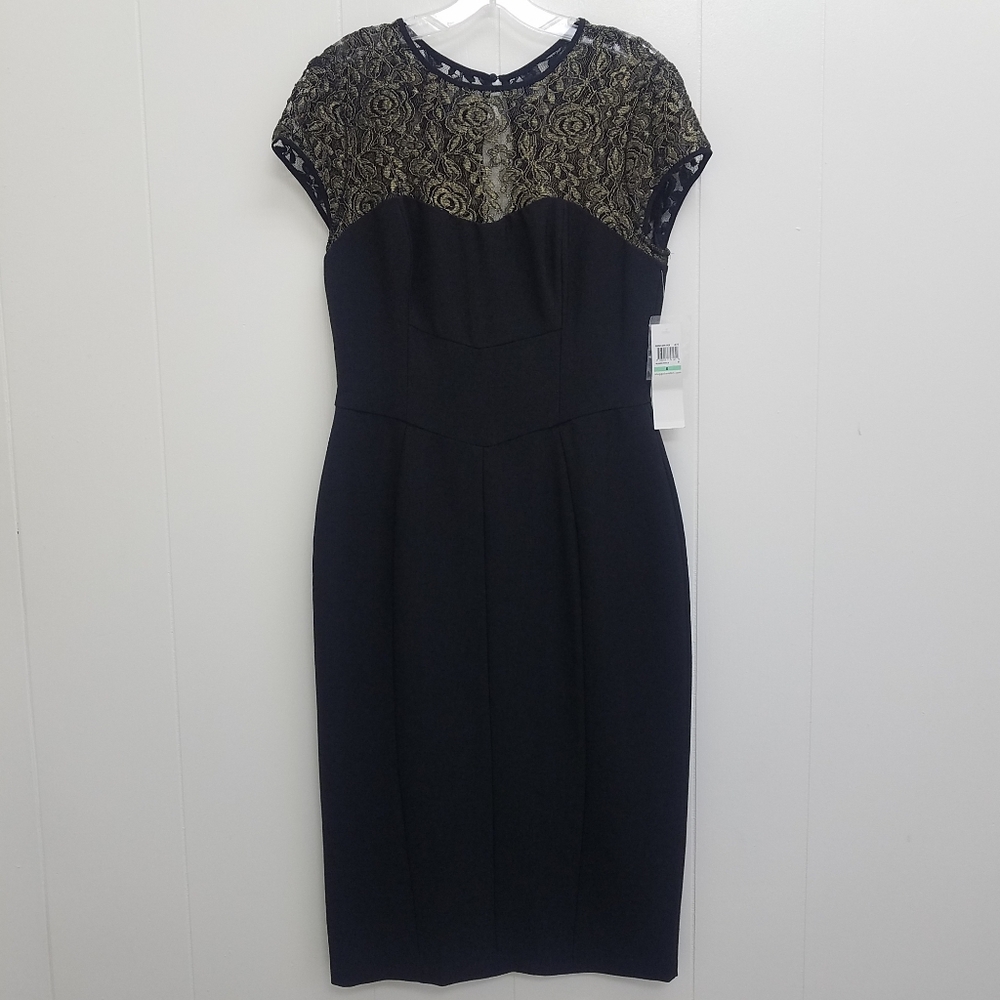 Maggy London "Illusion" Gold Lace Cocktail Dress